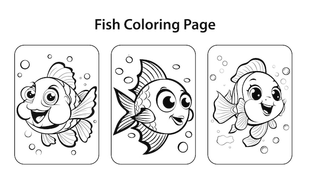 Cute Funny cartoon Fish coloring page for kids