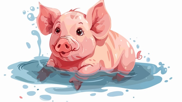 Cute and Funny Cartoon Pig Vector Illustration on White Background