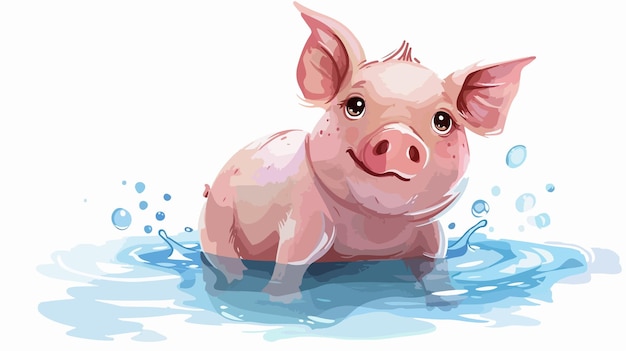 Cute and Funny Cartoon Pig Vector Illustration on White Background