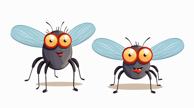 Vector cute and funny cartoon style flies in close up stock photo