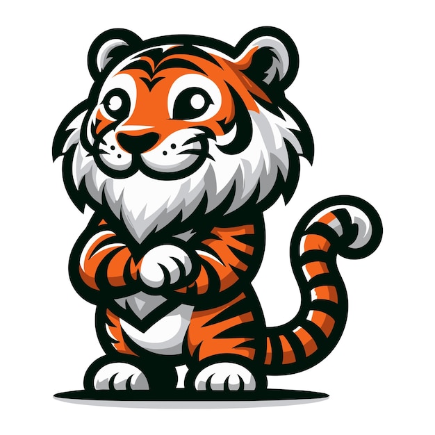 cute funny cartoon tiger mascot character design vector logo template isolated on white background