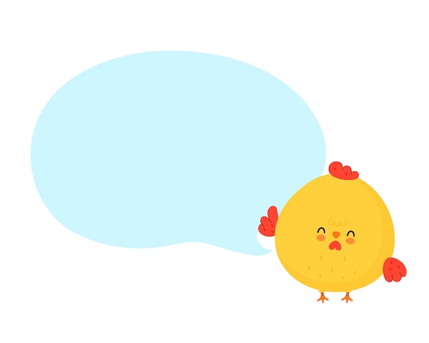 Cute funny chicken cock with speech bubble. Vector cartoon character illustration design. Isolated