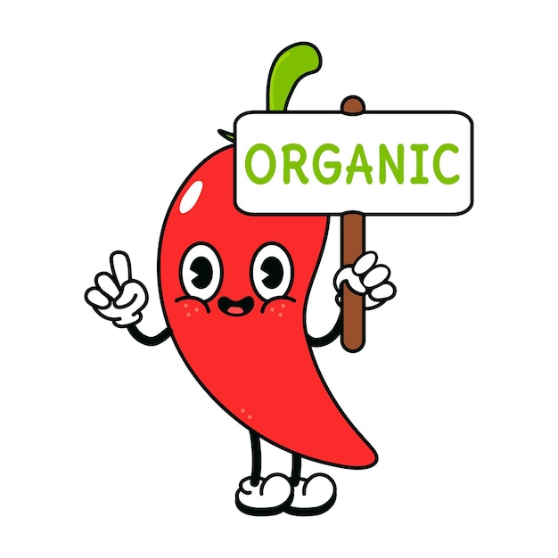 Cute funny chili pepper with inscription organic character