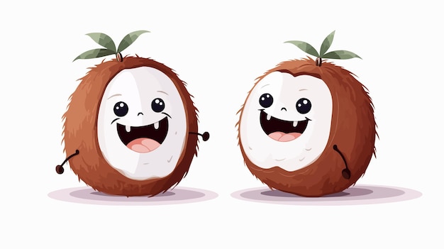 Cute and Funny Coconut Being Chopped in Vector Cartoon Style