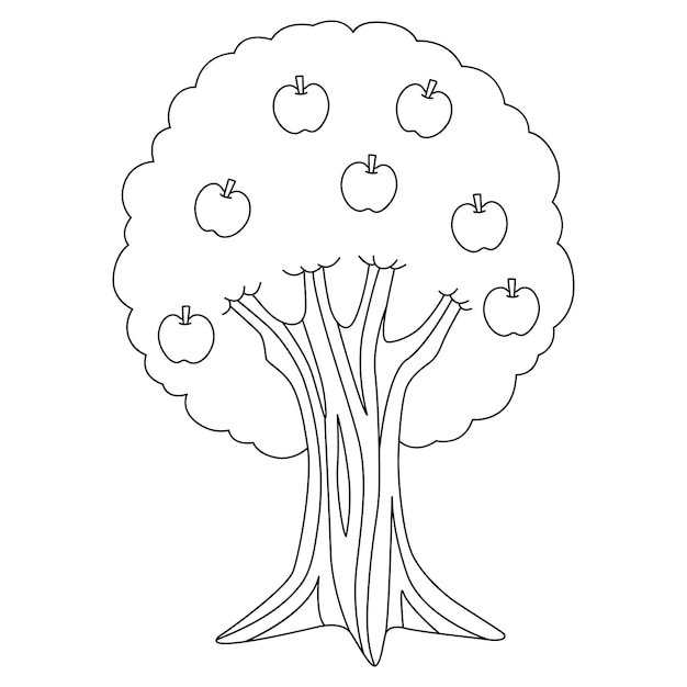 A cute and funny coloring page of an apple tree. Provides hours of coloring fun for children. To color, this page is very easy. Suitable for little kids and toddlers.