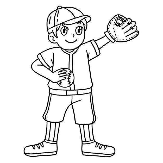 Vector a cute and funny coloring page of a baseball boy pitcher provides hours of coloring fun for children to color this page is very easy suitable for little kids and toddlers