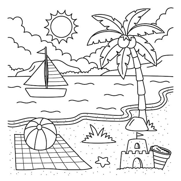 A cute and funny coloring page of a Beach Summer Provides hours of coloring fun for children Color this page is very easy Suitable for little kids and toddlers