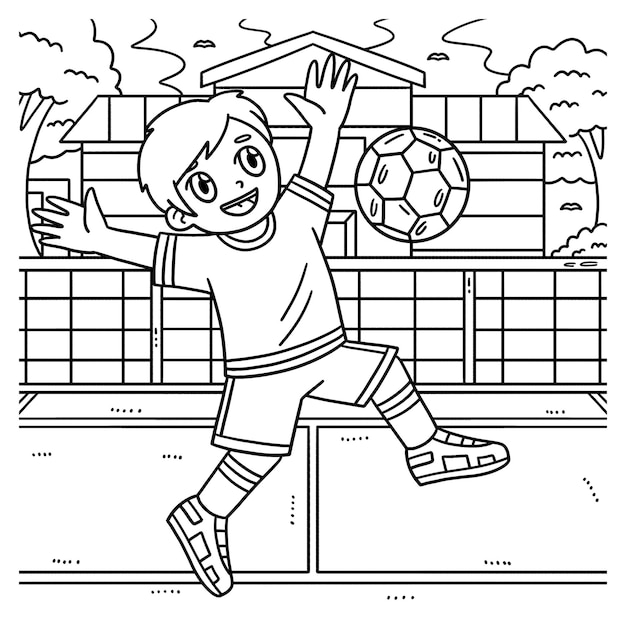 Vector a cute and funny coloring page of a boy bouncing soccer ball off his chest provides hours of coloring fun for children to color this page is very easy suitable for little kids and toddlers