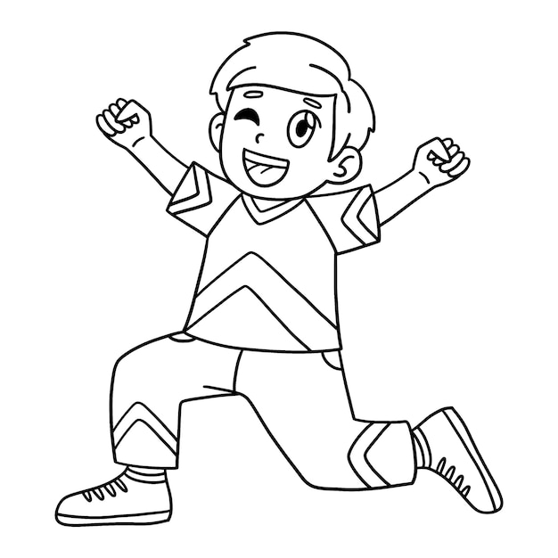 A cute and funny coloring page of a Cheerleading Boy Cheerleader Kneeling Provides hours of coloring fun for children To color this page is very easy Suitable for little kids and toddlers