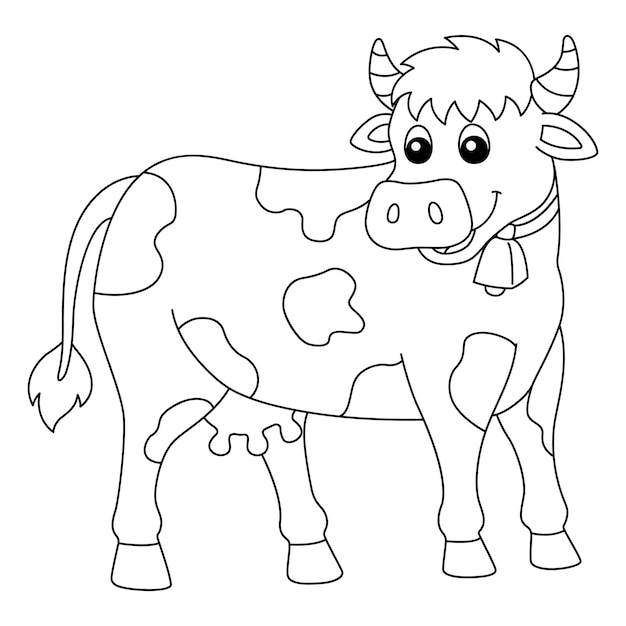 A cute and funny coloring page of a cow farm animal. Provides hours of coloring fun for children. To color, this page is very easy. Suitable for little kids and toddlers.