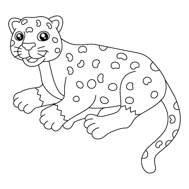 A cute and funny coloring page of a jaguar. Provides hours of coloring fun for children. To color, this page is very easy. Suitable for little kids and toddlers.