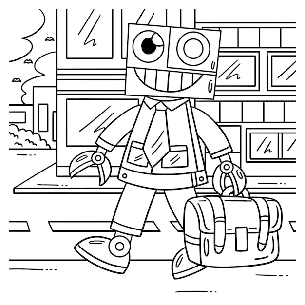 A cute and funny coloring page of a Robot in a Suit and Briefcase Provides hours of coloring fun for children To color this page is very easy Suitable for little kids and toddlers