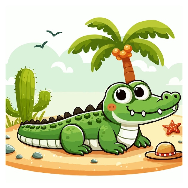 cute funny crocodiles cartoon vector on white background