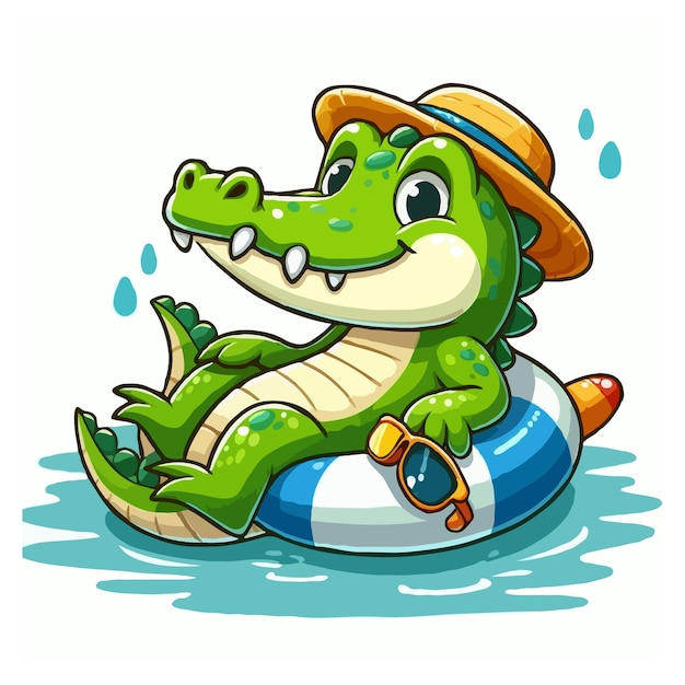 Vector cute funny crocodiles cartoon vector on white background