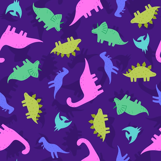 Cute and funny dinosaurs seamless pattern illustration