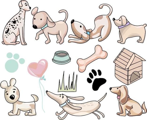 Cute funny dogs illustration