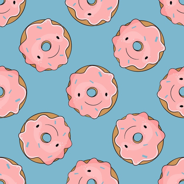 Cute funny donuts seamless pattern. Vector stock illustration.