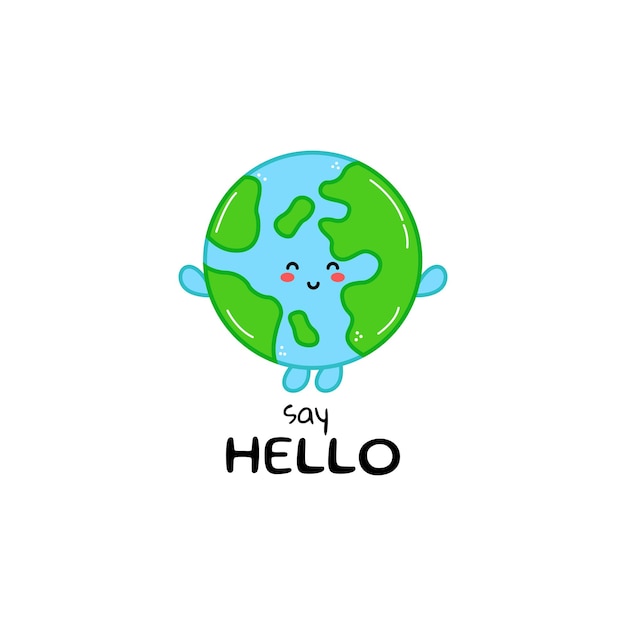 Cute funny earth character Vector hand drawn cartoon mascot character illustration icon