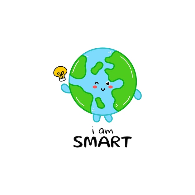 Cute funny earth character Vector hand drawn cartoon mascot character illustration icon