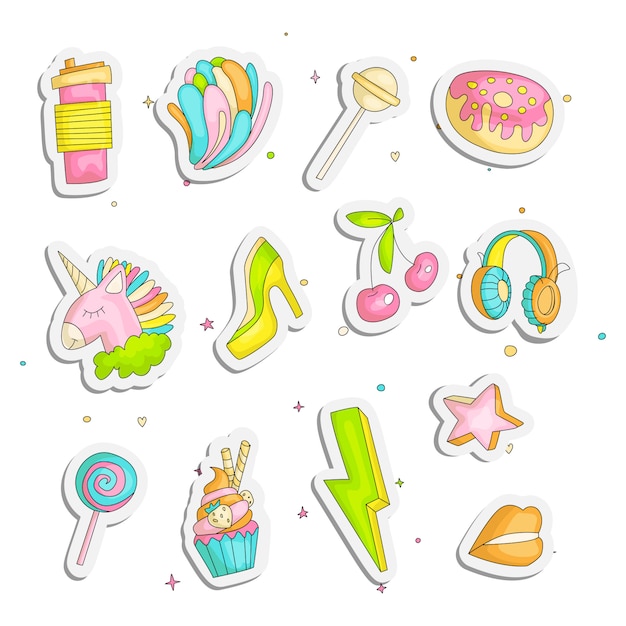 Cute funny Girl teenage stickers set, fashion icons