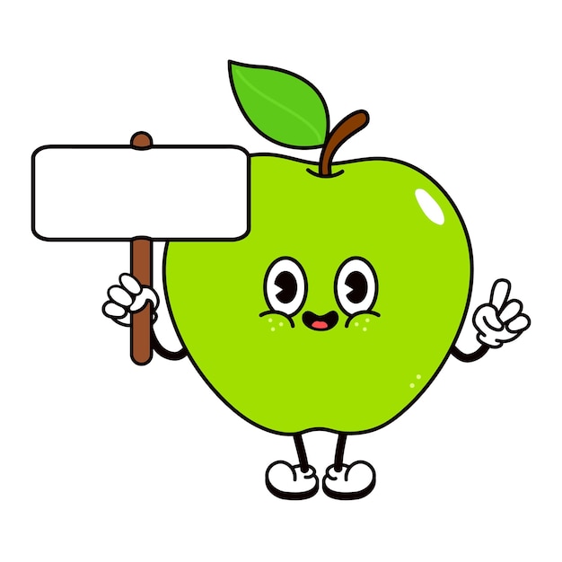 Cute funny green apple with an inscription character