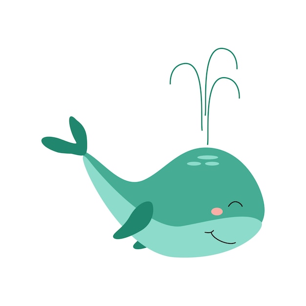 Cute funny green whale character with fountain character