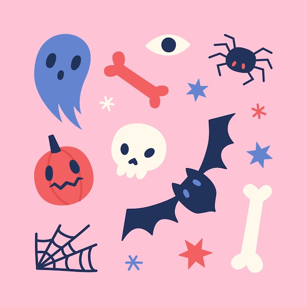 Cute funny halloween symbols in pastel colours