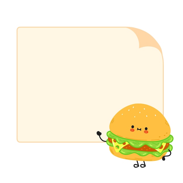 Cute funny hamburger character with speech bubble