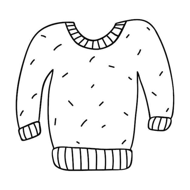 Cute and funny hand drawn knitted sweater for a cold weather with trendy decor Vector illustration with hand drawn outline isolated on background Stylized christmas symbol