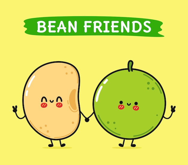 Cute funny happy bean and peas character