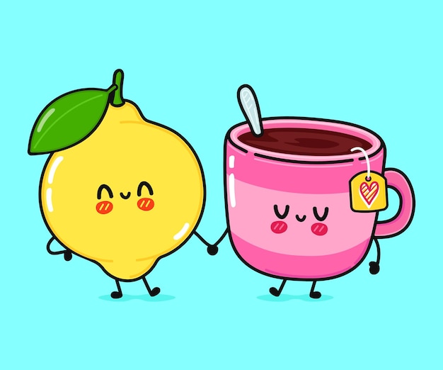 Cute funny happy cup of tea and lemon character