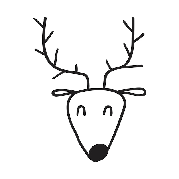 Cute funny happy deer face Outline icon Vector illustration on white background