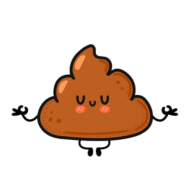 Vector cute funny happy poop meditate in yoga pose