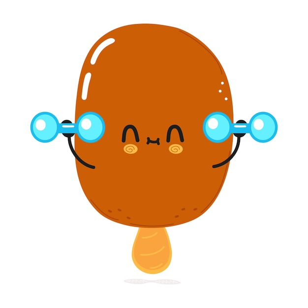 Cute funny ice cream character with dumbbells