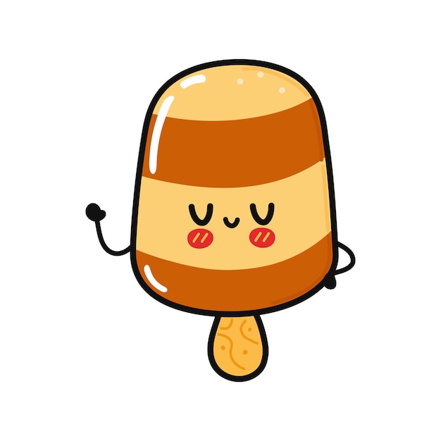 Cute funny Ice cream waving hand character