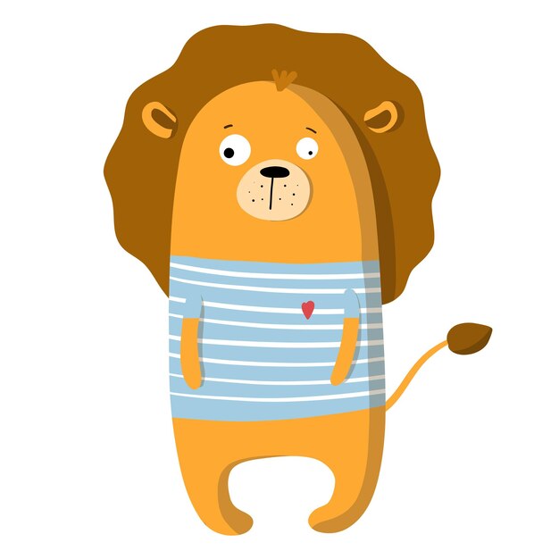 Cute funny lion in tshirt vector clipart children's funny illustration with cartoon character