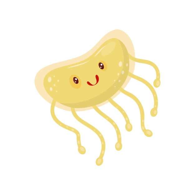 Cute funny microbe humanized bacteria cartoon character vector Illustration on a white background