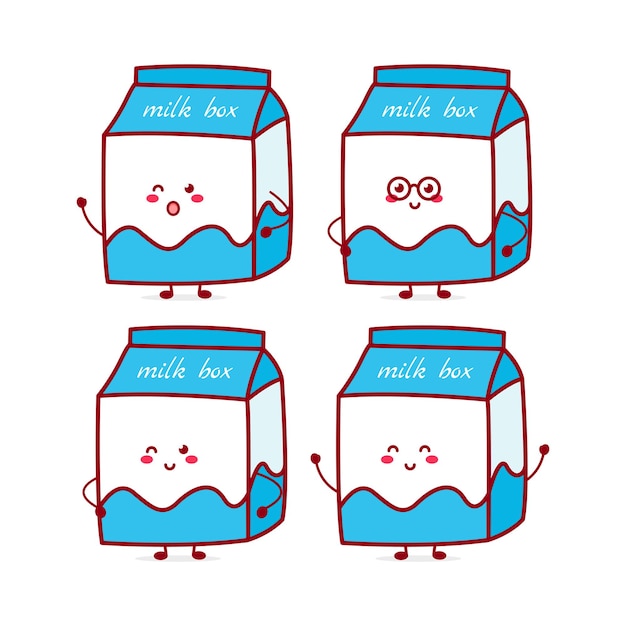 Cute funny milk box expression character Vector hand drawn cartoon mascot character illustration