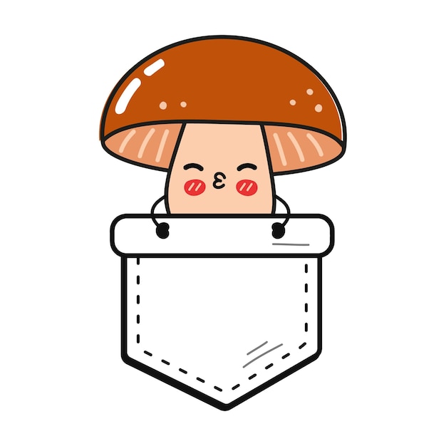 Cute funny mushroom in pocket tshirt print