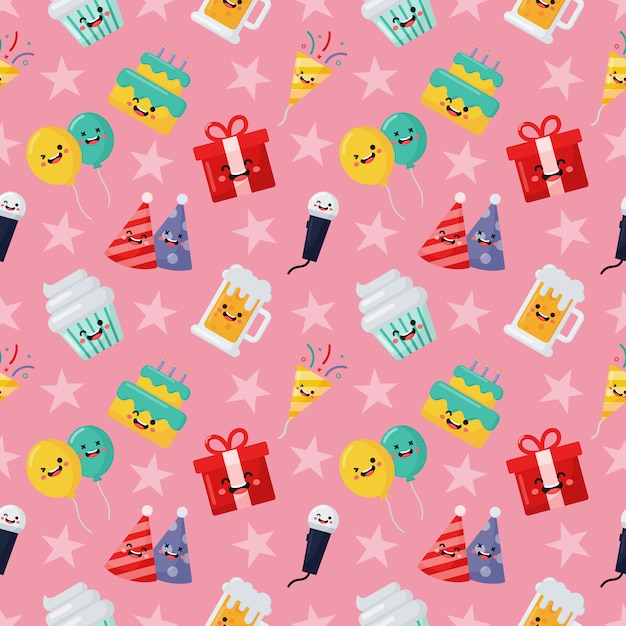 Cute funny party celebration seamless pattern.