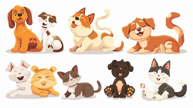 Vector cute funny pets vector set with various paintings of dogs