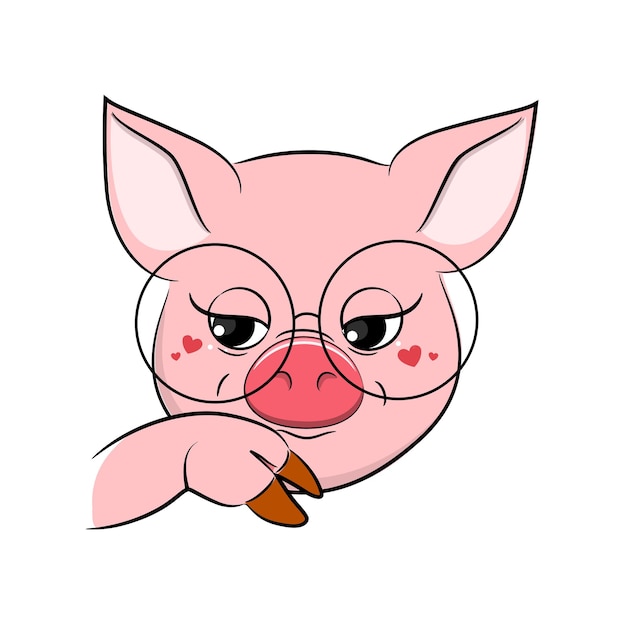 Cute funny pig face expressions. Vector stock illustration.