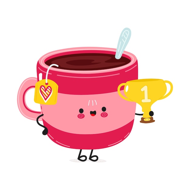 Cute funny pink cup of tea hold gold trophy cup