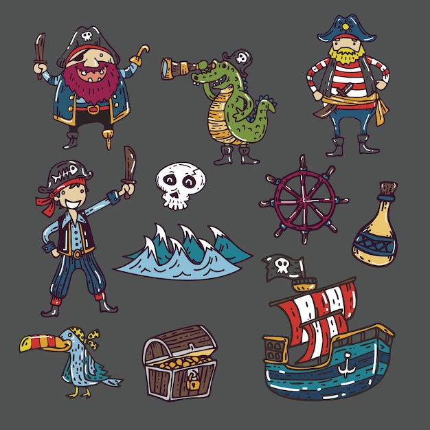 Cute funny Pirate vector set