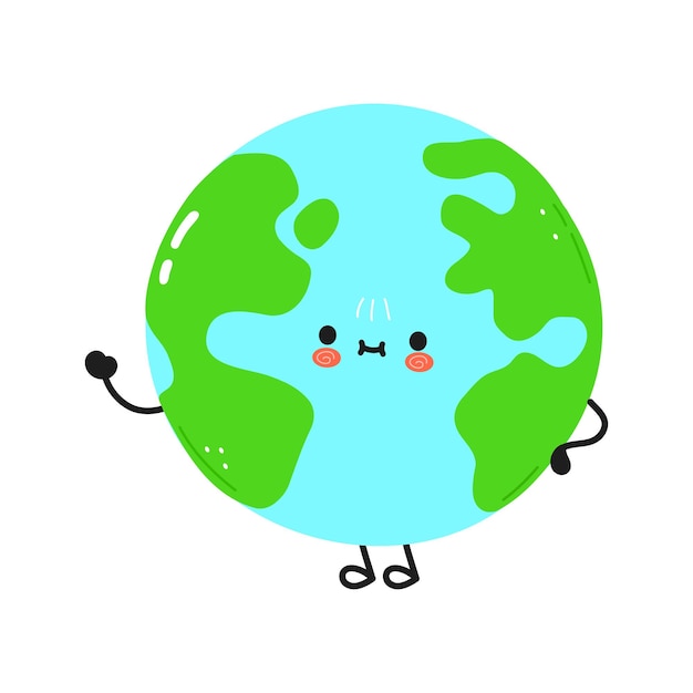 Cute funny planet Earth waving hand character