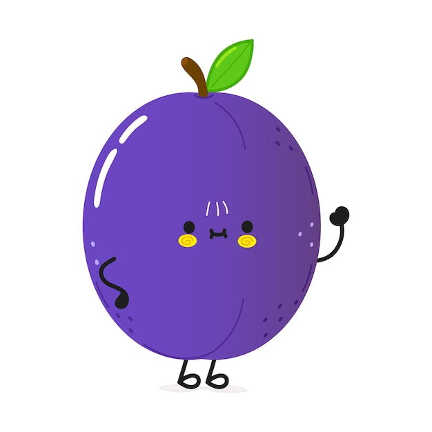 Cute funny plum waving hand character