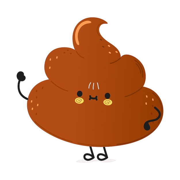 Cute funny poop waving hand character