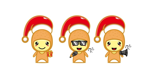 Cute funny potato character celebrating christmas Vector flat line kawaii cartoon character