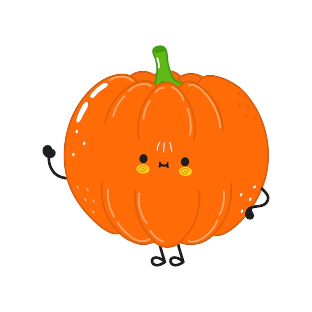 Cute funny pumpkin waving hand character