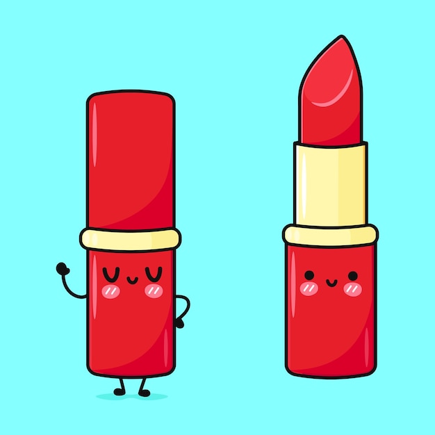 Vector cute funny red lipstick vector hand drawn cartoon kawaii character illustration icon isolated on